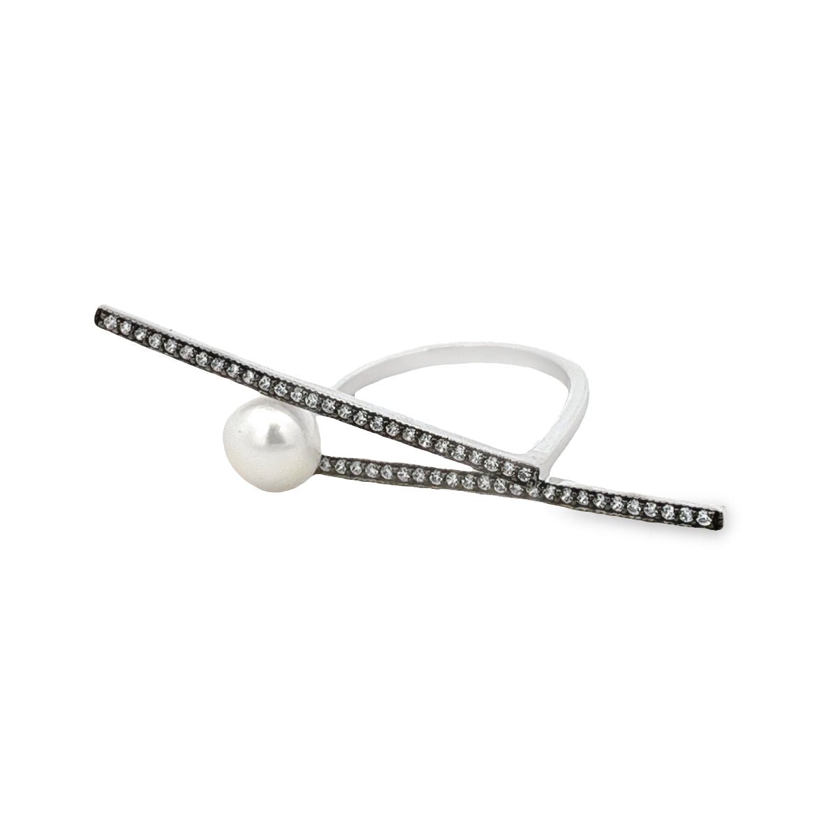 RING SILVER CENTER FRESH WATER PEARL WHITE WHITE CZ RP - C'SANTOS