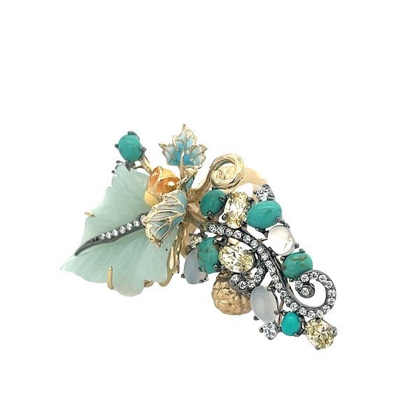 RING SILVER CENTER GREEN MINT MOONSTONE CANNARY SYN TURQUOISE WHITE CZ - C'SANTOS