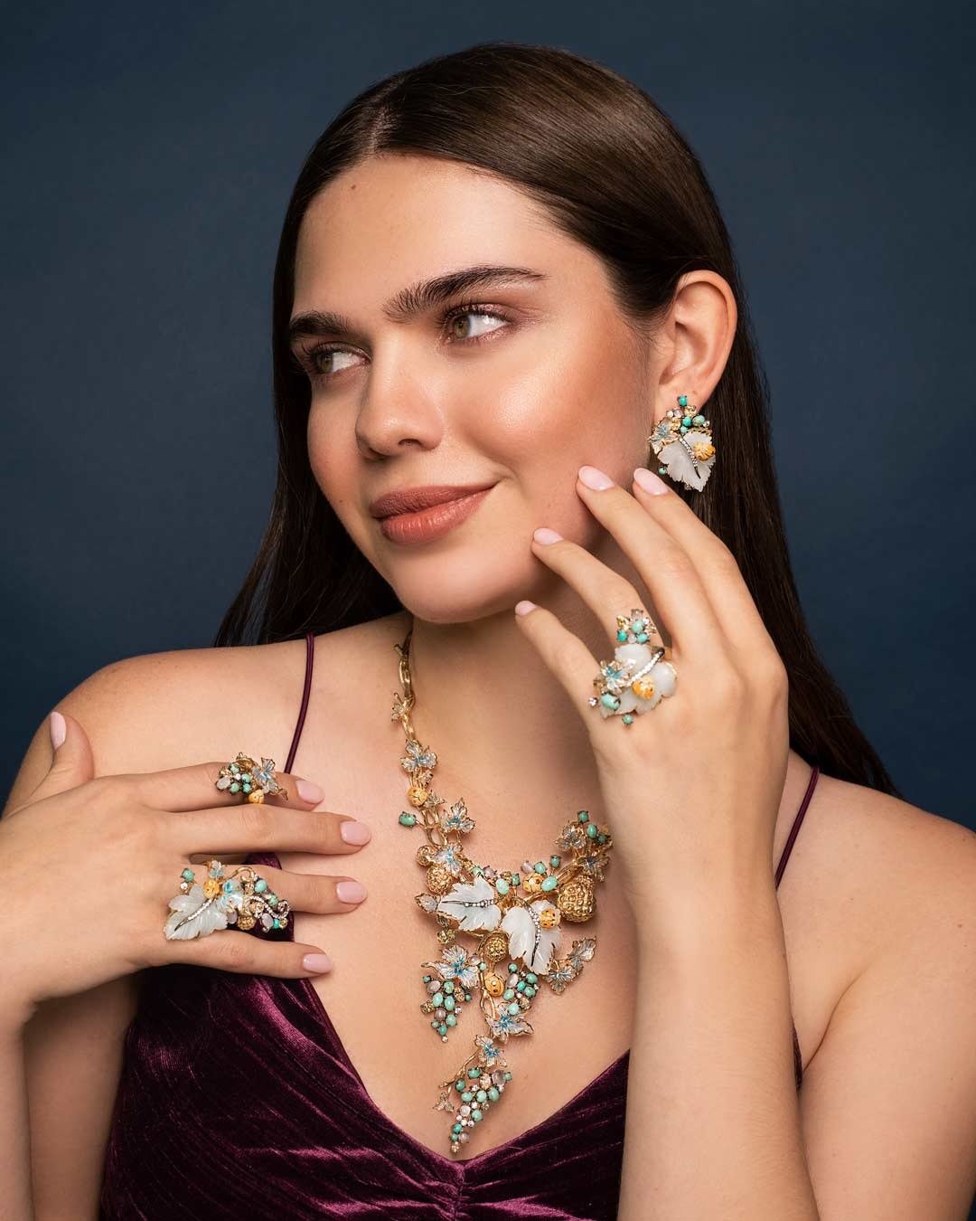 RING SILVER CENTER GREEN MINT MOONSTONE CANNARY SYN TURQUOISE WHITE CZ - C'SANTOS