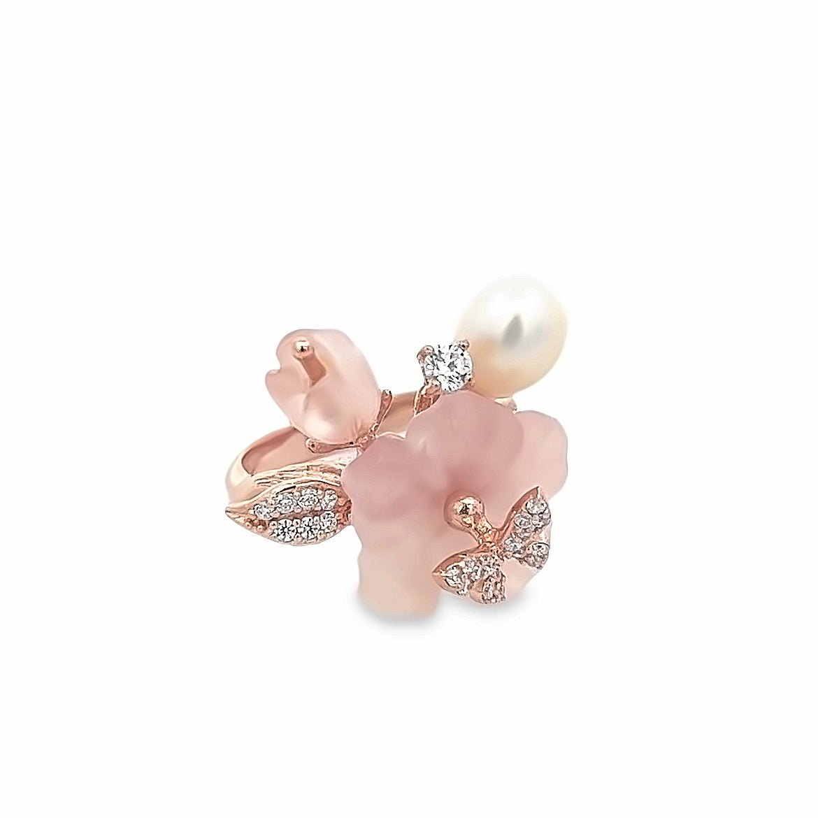 RING SILVER CENTER ROSEQUARTZ CZ CHAMPANGE CZ SYN PINK WHITE CZ - C'SANTOS