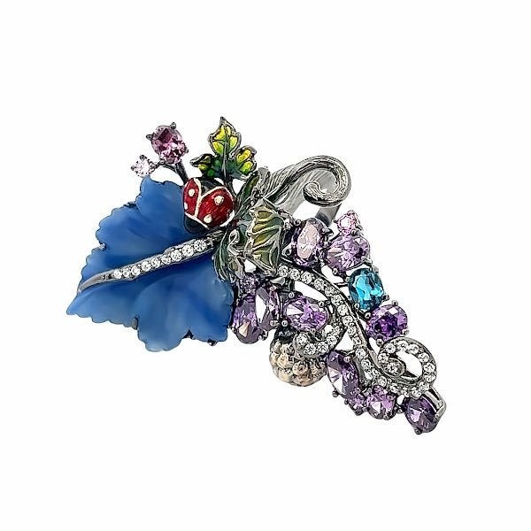 RING SILVER CENTER TOURMALINE CZ SYN PINK PURPLE LONDON BLUE WHITE CZ - C'SANTOS
