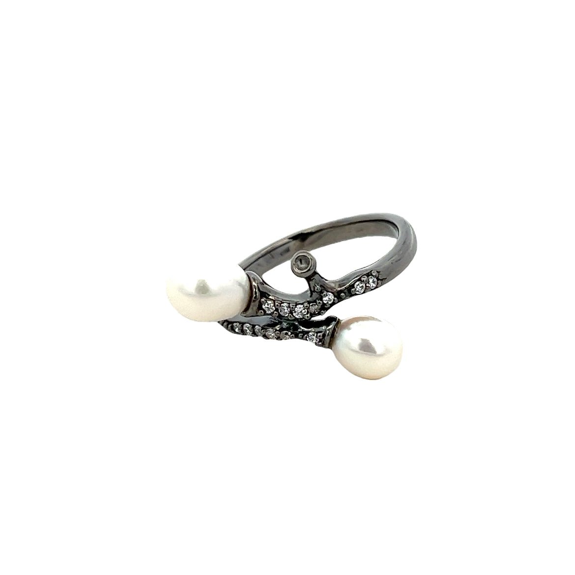 RING SILVER CENTER WHITE CZ FRESH WATER PEARL WHITE OVAL BP - C'SANTOS