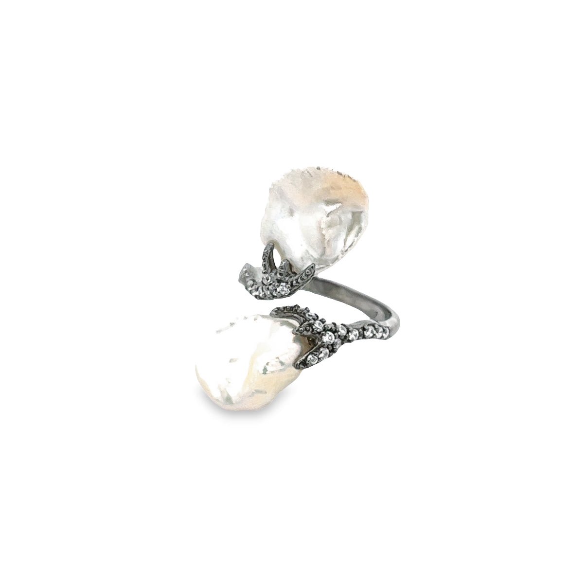RING SILVER CENTER WHITE CZ FRESH WATER WHITE PEARL BP - C'SANTOS