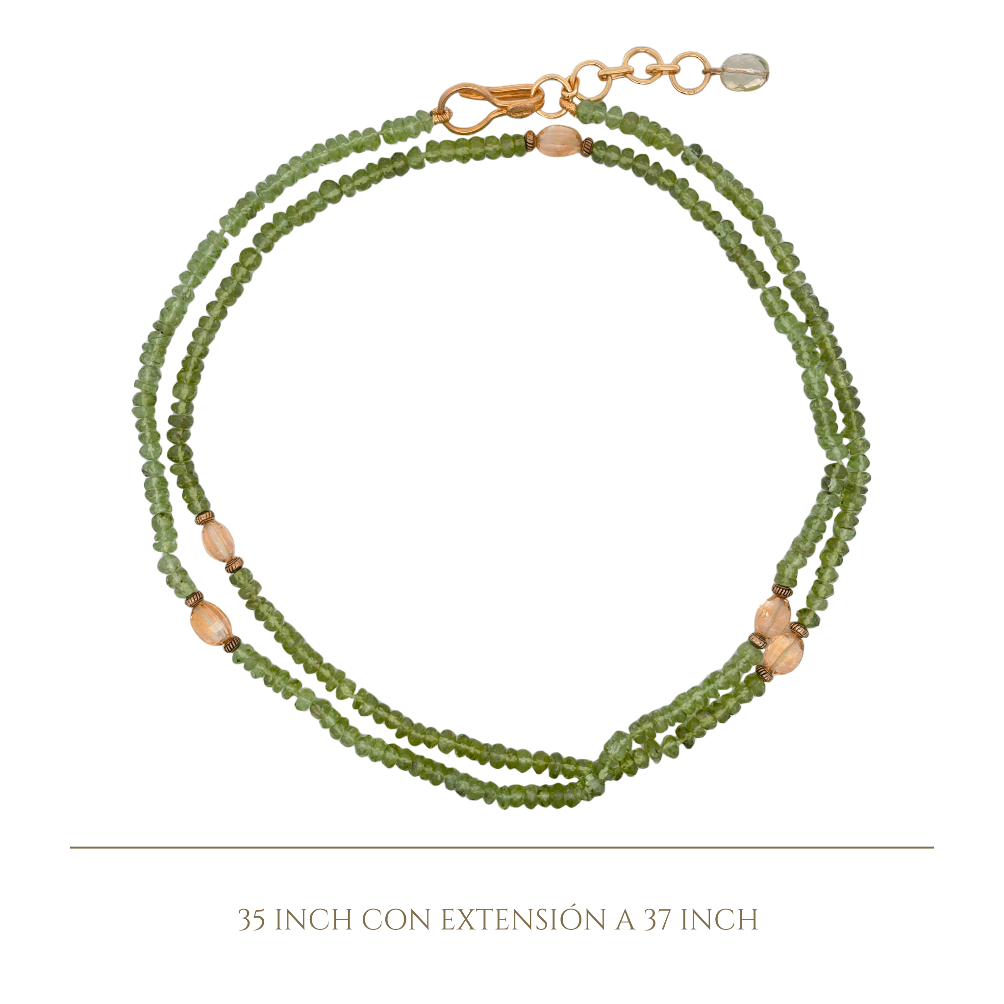 SAUTOIR NECKLACE 32INCH SET WITH 6MM FACTED PERIDOT RONDELLES AND OVAL FACTED CITRINES - C'SANTOS
