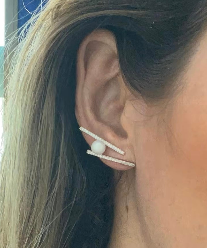 925SL BAR WITH PERL EARRINGS