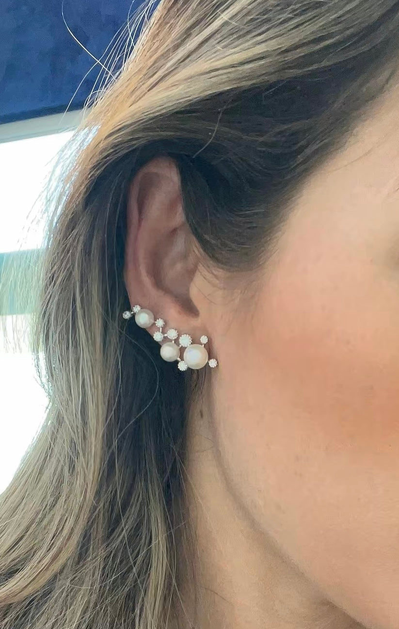 925SL DROP PERL WHITE CZ EARRINGS