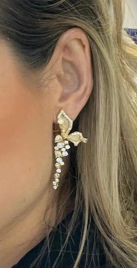 925YG HALF BUTTERFLY WITH DROP YELLOW EARRINGS