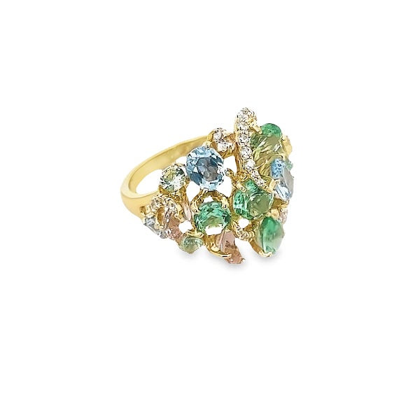 925 GOLD SILVER PLATED MULTICOLOR CRYSTALS RING