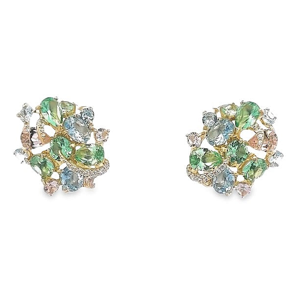 925 GOLD SILVER PLATED MULTICOLOR CRYSTALS STUD EARRINGS