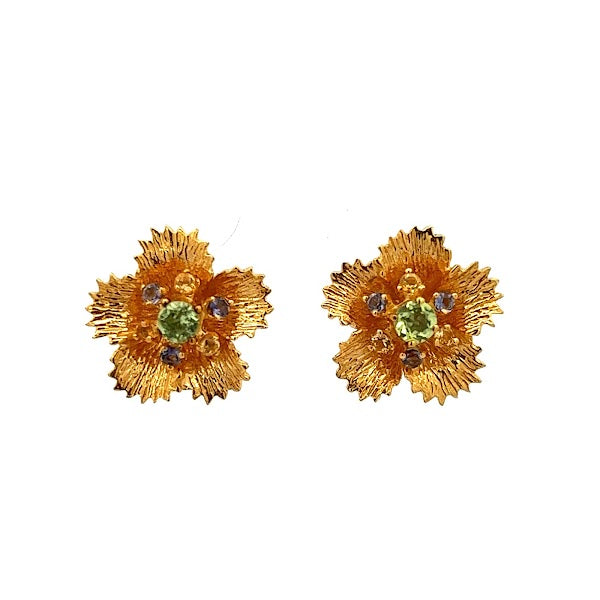 925 GOLD PLATED PERIDOT, CITRINE AND IOLITE FLOWER EARRINS
