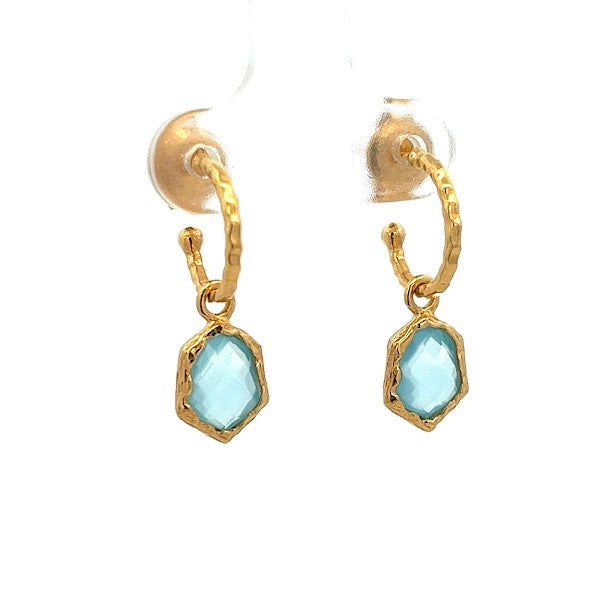 DANGLING BLUE CHALCEDONY EARRINGS SET IN 925 SILVER GOLD PLATED