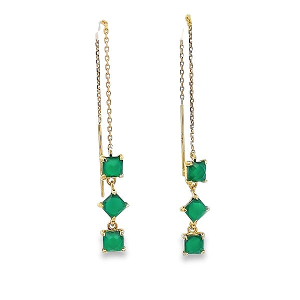 GREEN ONIX EARRINGS WITH CHAIN SET IN 925 SILVER GOLD PLATED