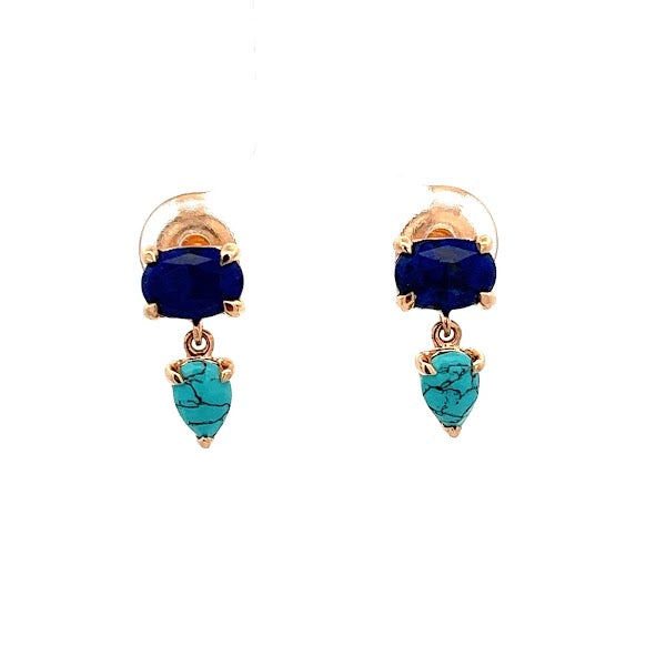 925 ROSE GOLD PLATED LAPISLAZULI AND TURQUOISE EARRINGS