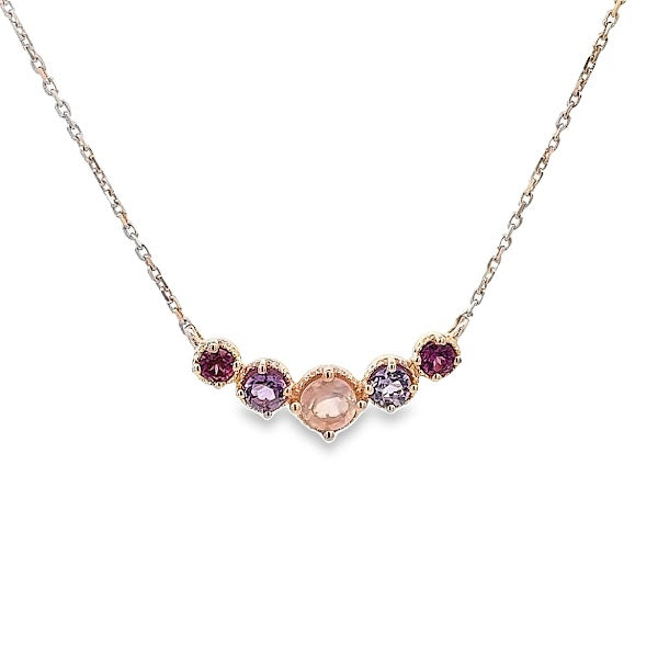 AMETHYST, ROSE QUARTZ AND RHODOTILE PENDANT SET IN 925 SILVER ROSE GOLD PLATED
