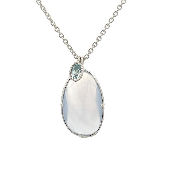 925 SILVER PLATED CHALCEDONY AND TOPAZ BLUE NECKLACE