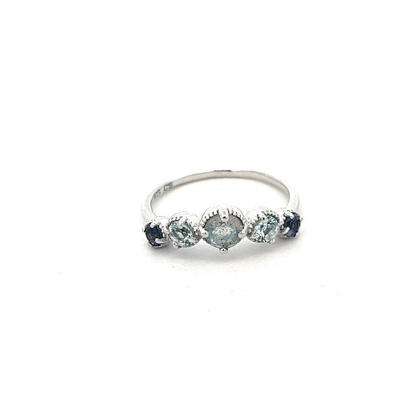 925 SILVER PLATED LABRADORITE AND SKY BLUE TOPAZ RING
