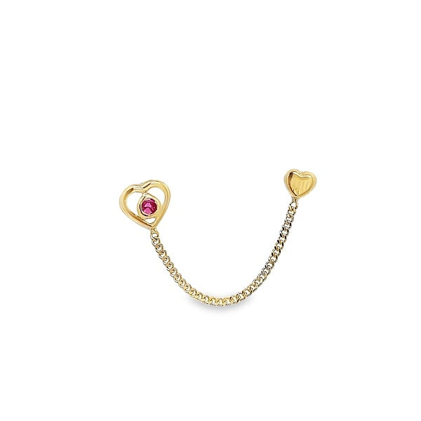14K GOLD  HEART WITH PINK CRYSTAL PIERCING