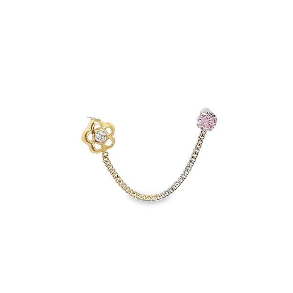 14K GOLD FLOWER AND PINK CRYSTAL PIERCING