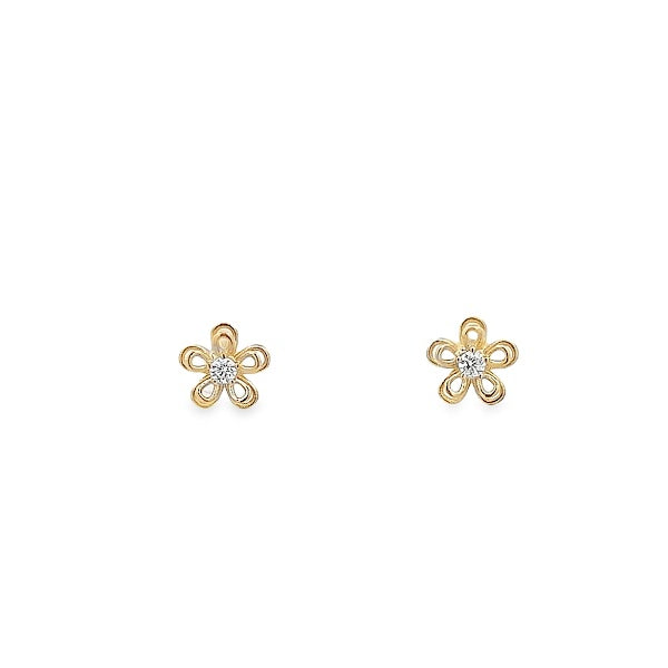14K GOLD FLOWER WITH CENTRE CRYSTAL EARRINGS