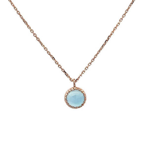 925 ROSE GOLD CHALCEDONY BLUE CUT ROUND NECKLACE