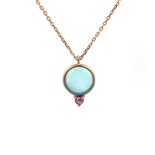 925 ROSE GOLD BLUE CHALCEDONY AND AMETHYST NECKLACE