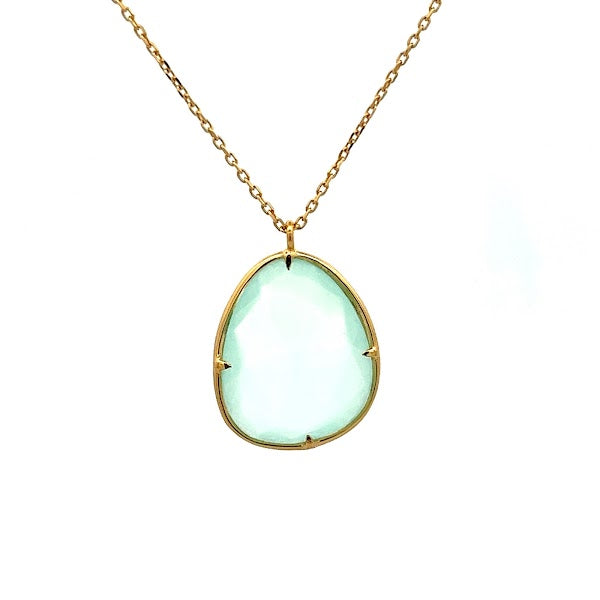 925 SILVER GOLD PLATED AQUA CHALCEDONY NECKLACE