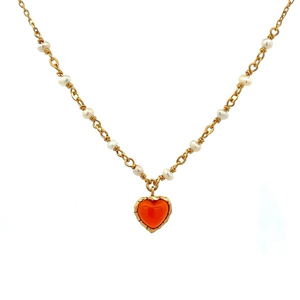 925 SILVER GOLD PLATED RED ONYX NECKLACE