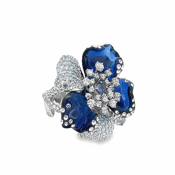 925 SILVER PLATED BLUE CRYSTALS RING