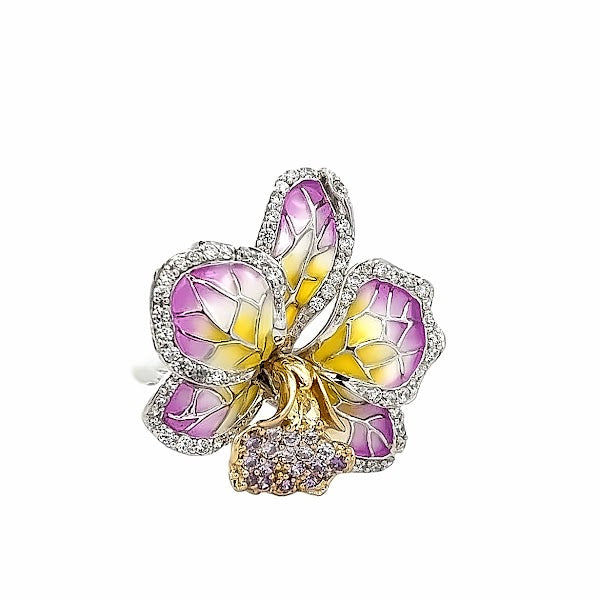925 SILVER PLATED PURPLE ORCHID CRYSTALS RING
