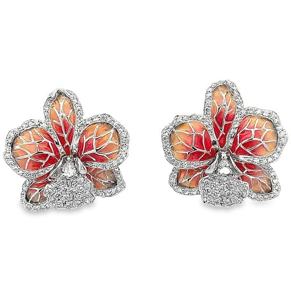 925 SILVER PLATED RED ORCHID CRYSTALS EARRINGS