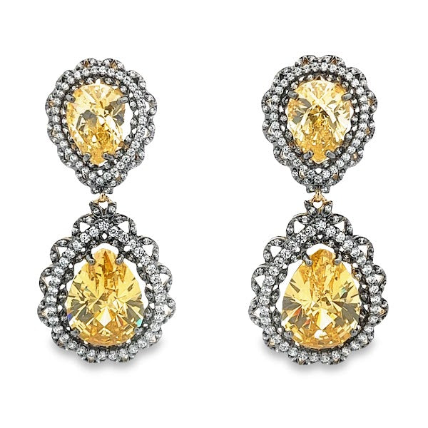 925 SILVER GOLD PLATED YELLOW CRYSTALS EARRINGS