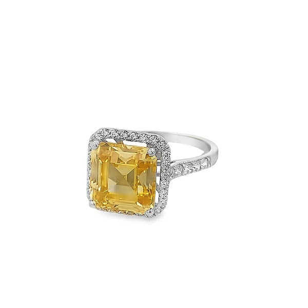 925 SILVER PLATED WITH YELLOW CRYSTALS RING