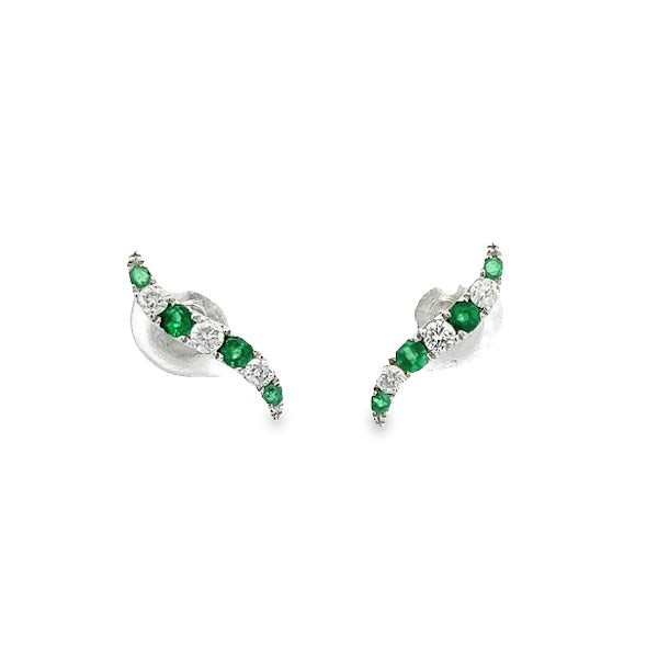14K WITHE GOLD EMERALD AND DIAMOND EARRINGS
