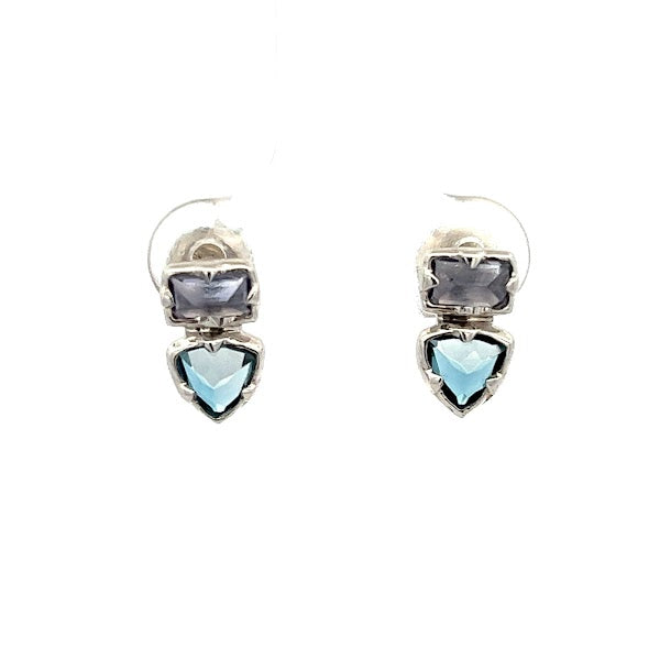 925 SILVER PLATED TOPAZ BLUE LONDON AND IOLITE EARRINGS