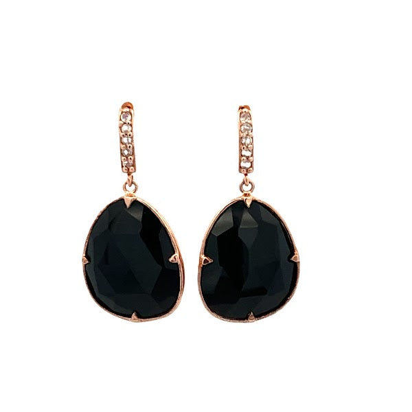 925 ROSE GOLD PLATED BLACK ONYX WITH CRYSTALS EARRINGS