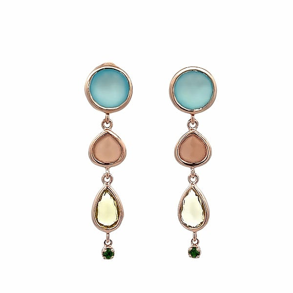 25 SILVER GOLD PLATEDCHALCEDONY AND MOONSTONE PEACH EARRINGS
