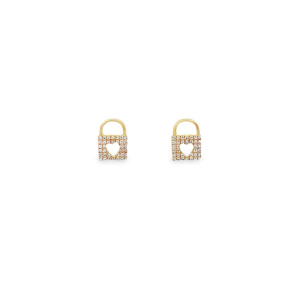 14K GOLD DIAMOND PADLOCK AND HEART EARRINGS