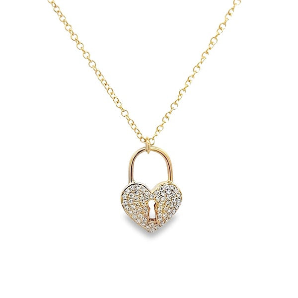 14K GOLD PADLOCK HEART DIAMOND NECKLACE