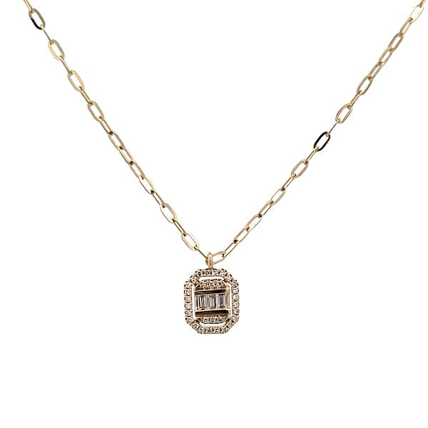 14K GOLD DIAMOND BAGUETTE AND WHITE TOPAZ NECKLACE