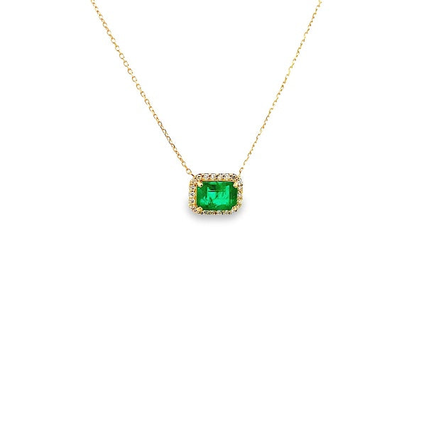 18K GOLD EMERALD WITH HALO DIAMOND NECKLACE