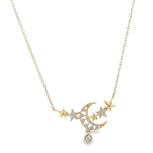 14K GOLD MOON AND STAR DIAMOND NECKLACE