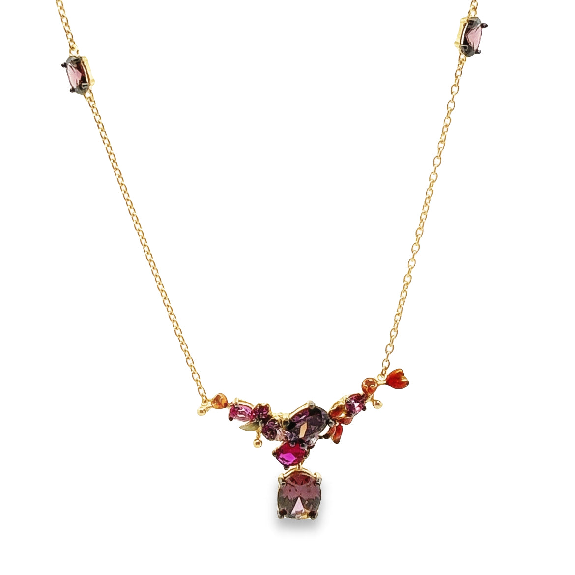 PURPLE CRYSTALS AND FLOWERS NECKLACE SET IN 925 GOLD PLATED