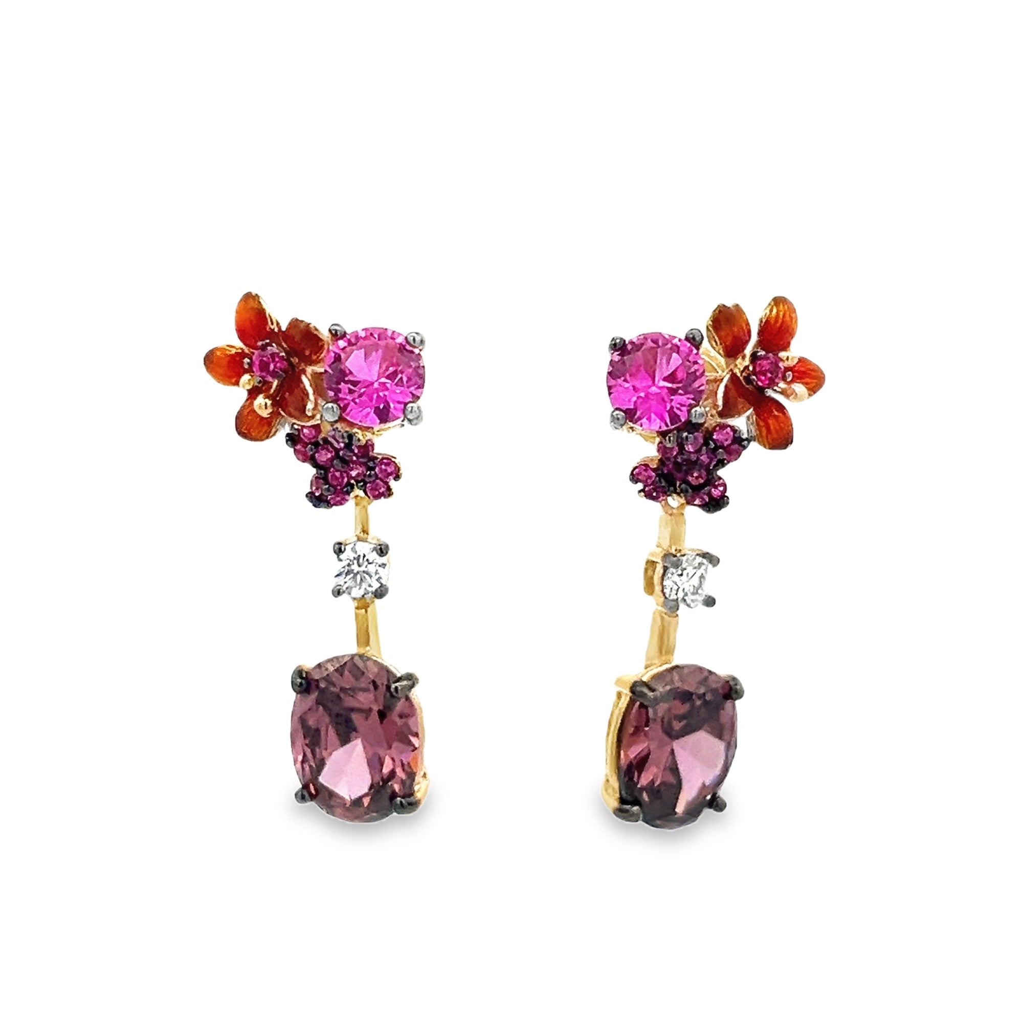 PURPLE CRYSTALS AND FLOWERSEARRINGS SET IN 925 GOLD PLATED