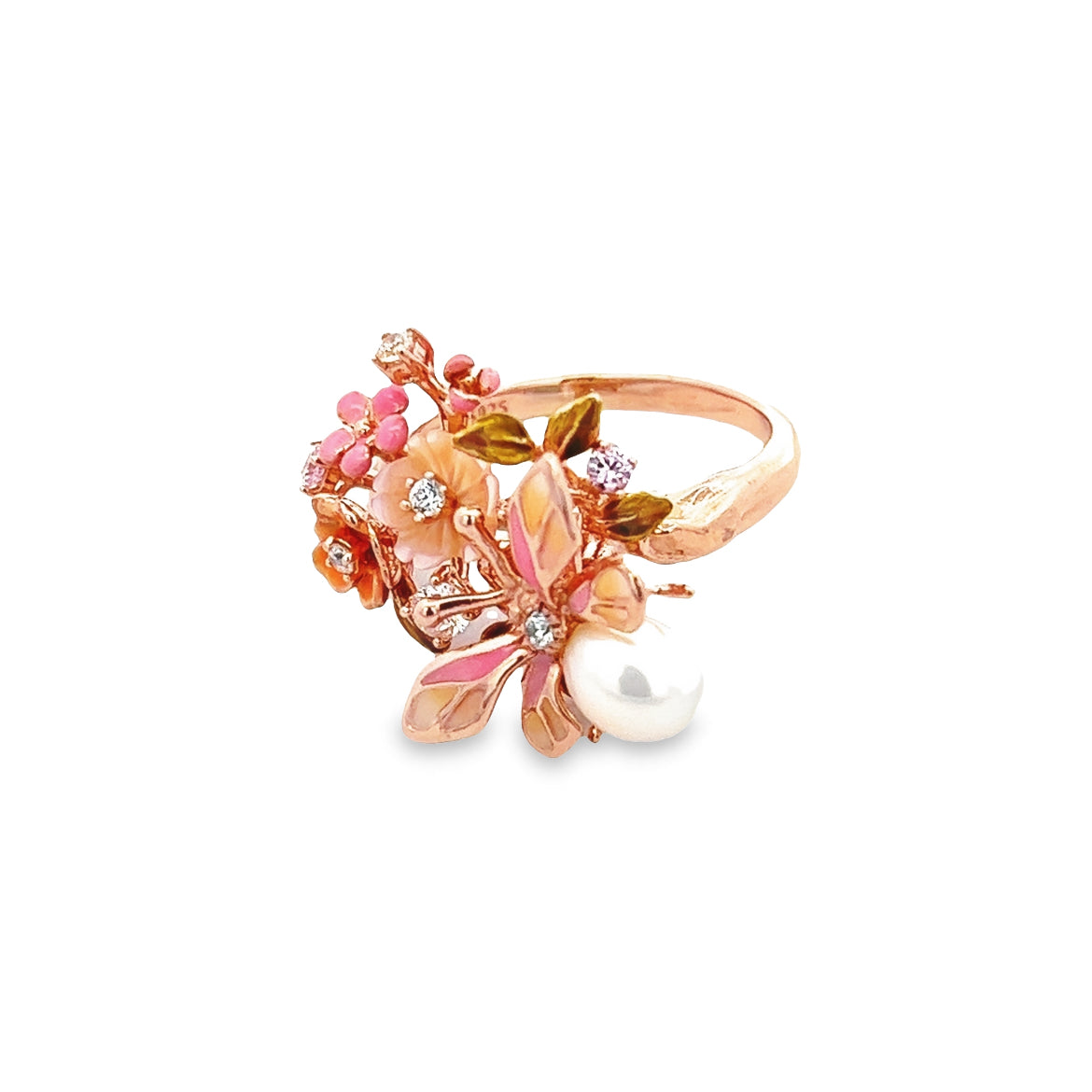 BEE AND FLOWER RING WITH PEARL