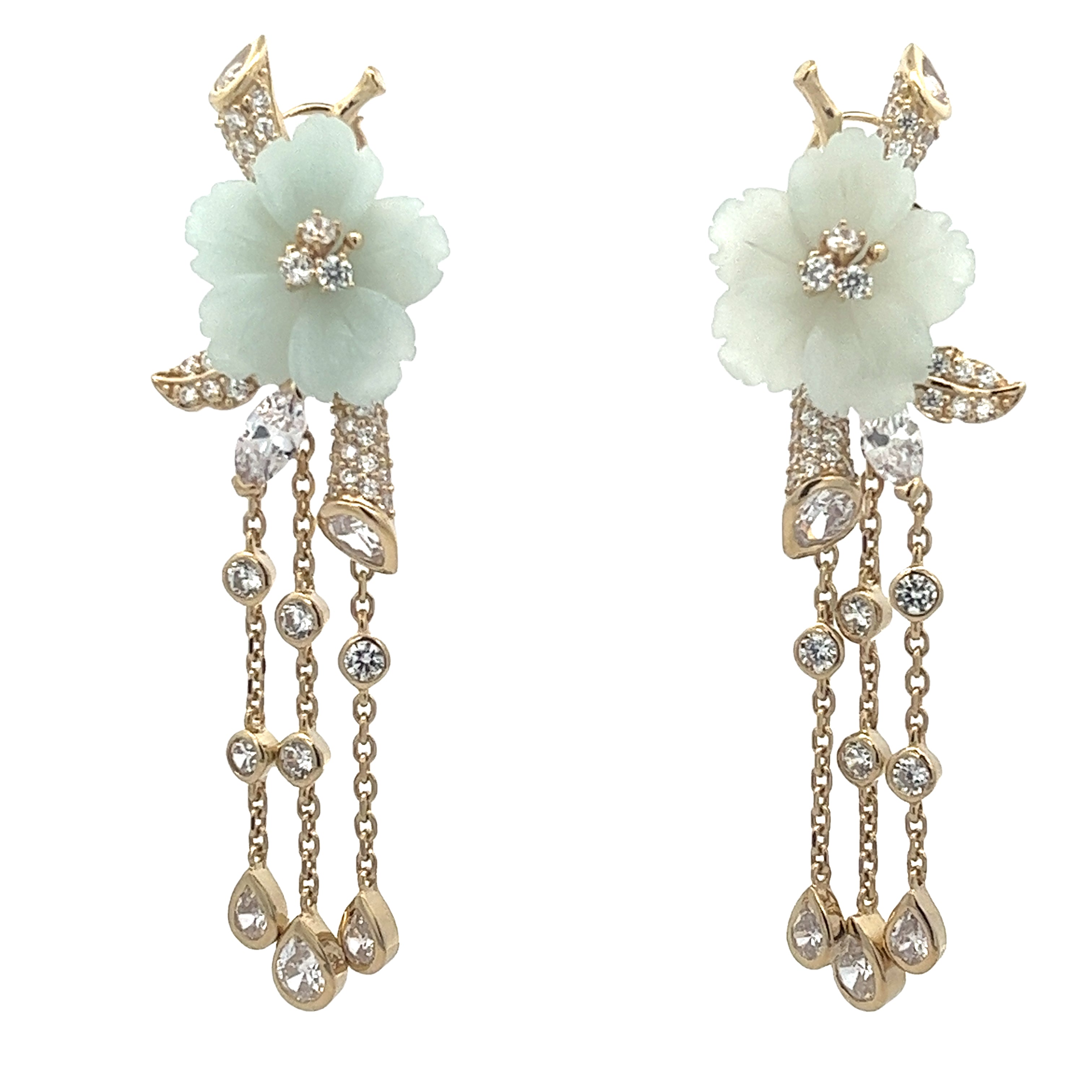 FLOWER LONG EARRINGS WITH CRYSTALS SET IN 925 GOLD PLATED