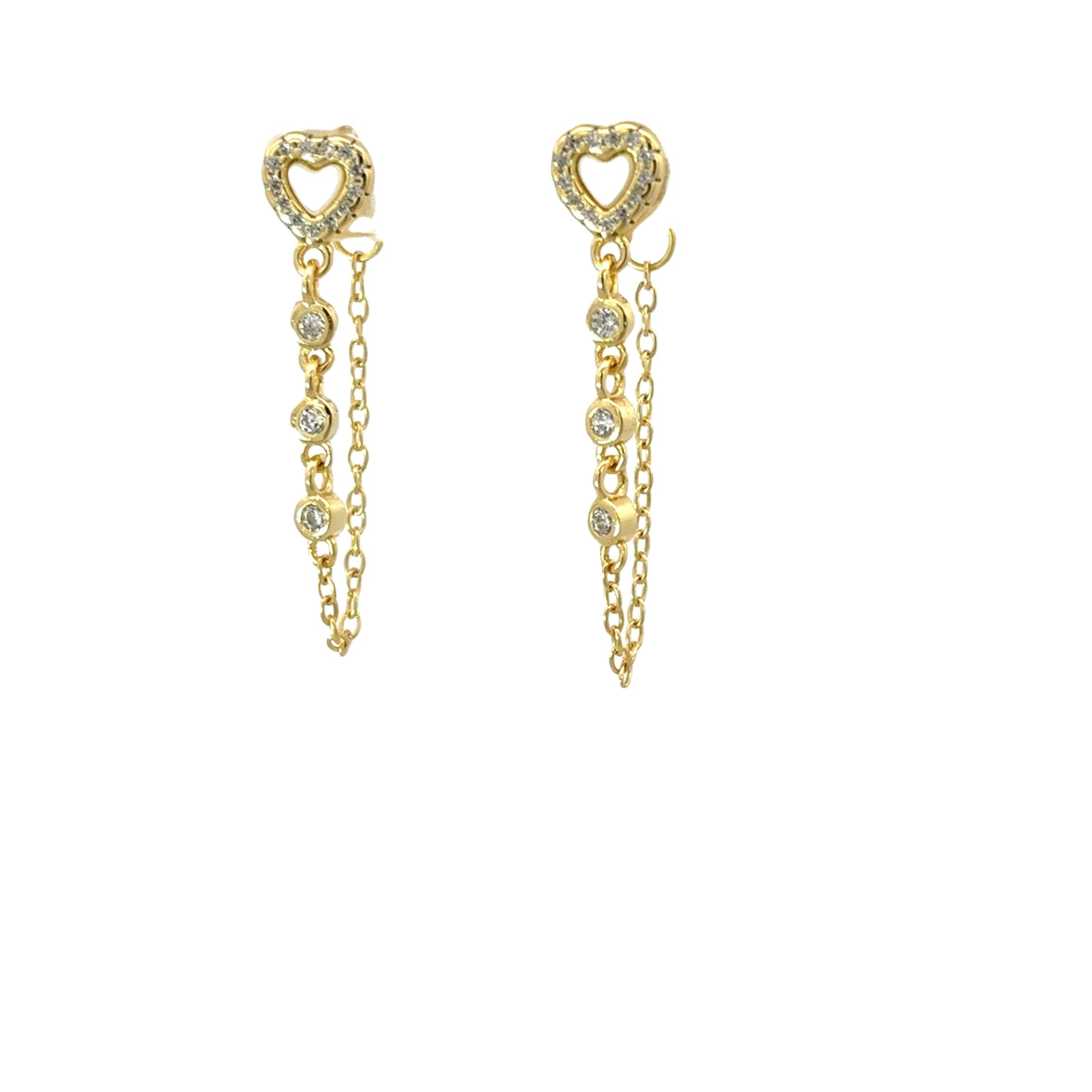 HEART WITH CHAIN EARRINGS IN 925 GOLD PLATED