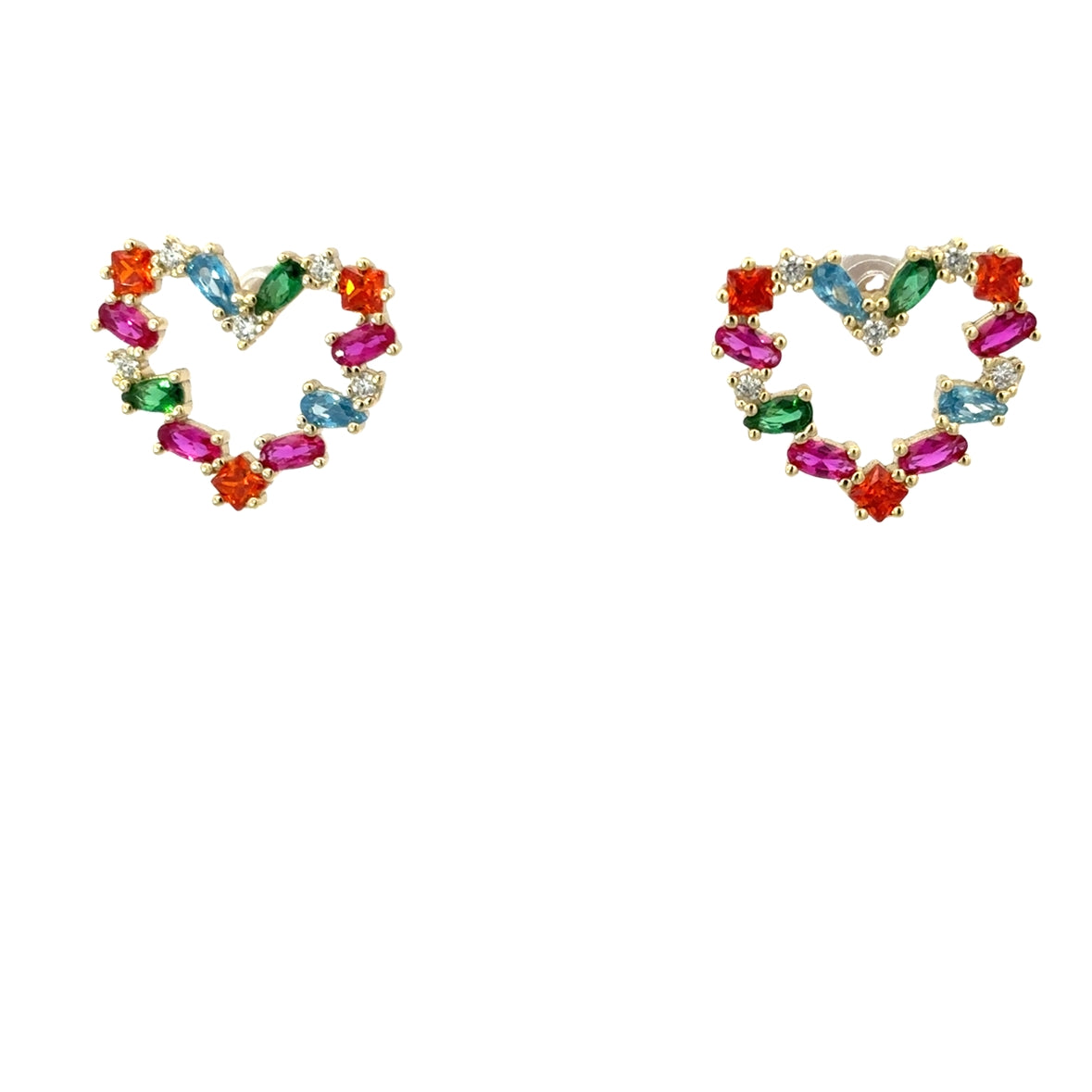 MULTICOLOR HEART EARRINGS IN 925 GOLD PLATED