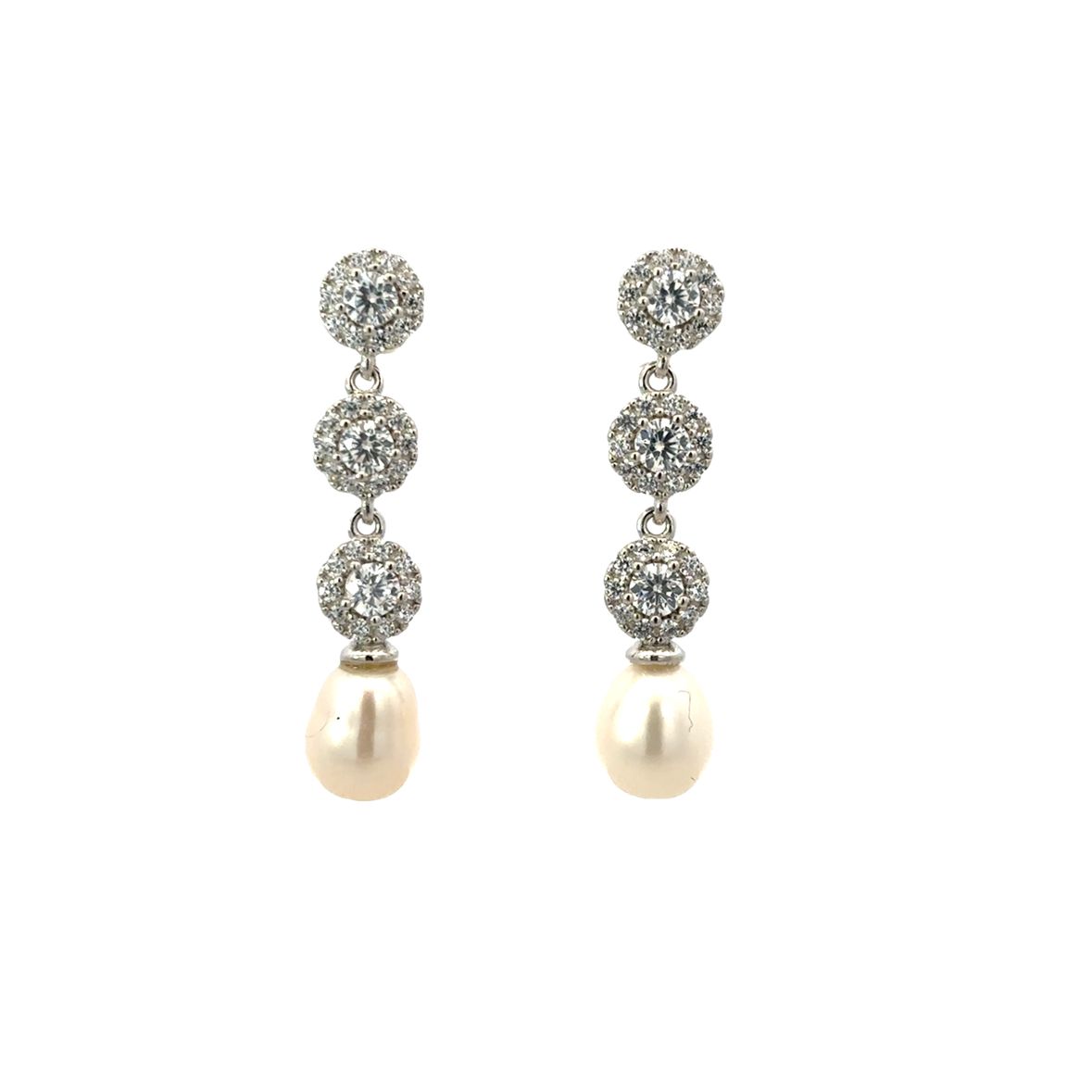 925SS TRIO CZ HANGING PEARL SET