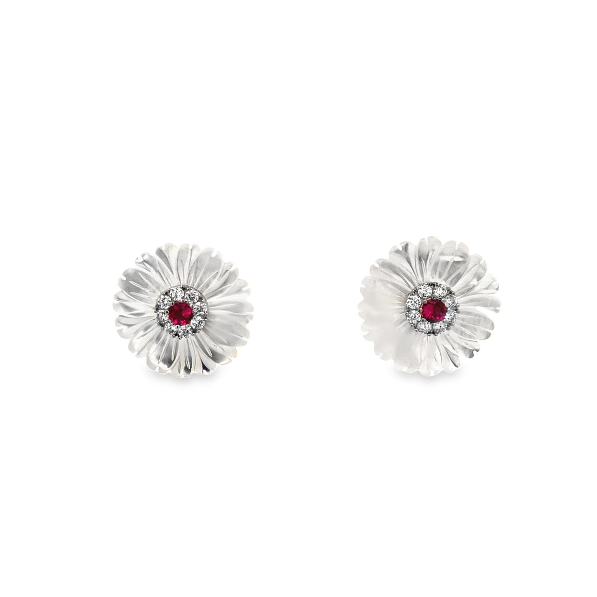 EARRING 925 SILVER FLOWER MEDIUM LARGE MOTHER OF PEARL SHELL RED SILVER