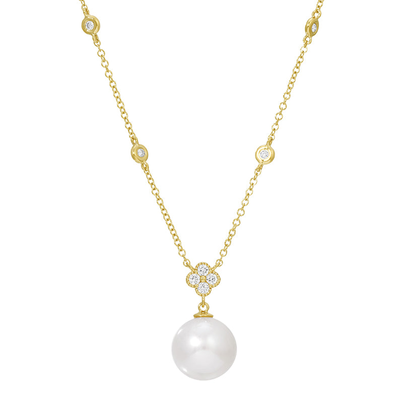 D0.13CT 14KY STATION BEZEL AND CLOVER NECKLACE P10MM